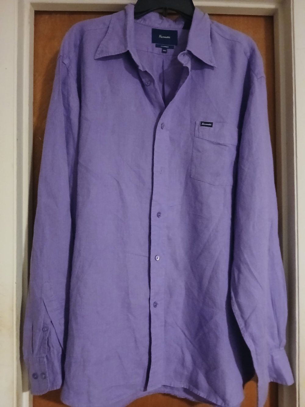 Faconable Men’s Purple Linen Long-Sleeve Button-Down Shirt Size XXL Luxury